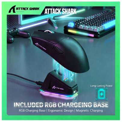  ATTACK SHARK X11 无线游戏鼠标 - 2.4G/蓝牙/有线三模式，62克超轻人体工学设计，PAW3311传感器，22000 DPI，带RGB充电底座