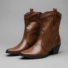 Women's Texan Boot Country Western Style Exclusive Model With Embroidered Detail Immediate Shipping - Rỉ Nâu - Xem 4