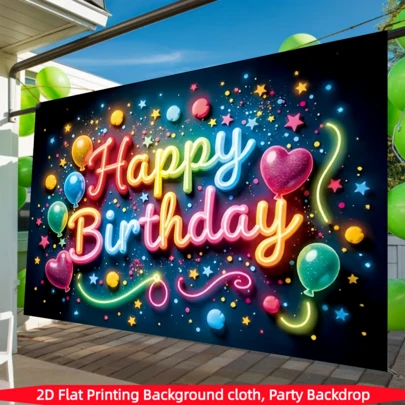 1 قطعة، خلفية حفلة عيد ميلاد نيون مشرقة، لافتة من البوليستر المتين مع بالونات ملونة وأنماط نجوم، قابلة للطي والغسيل، مناسبة لديكور المنزل وركن التصوير، لافتة حفلة محمولة ذات موضوعات عيد ميلاد ملونة، خلفية للتصوير، ديكور المدخل، ديكور الغرفة، ديكور الحديقة، متوفرة بأحجام متعددة.