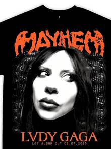 100 Cottonsss Vintage Lady Gagassssssssssss Mayhem T Shirt Fashion Aesthetic TShirt Unisex High Quality Retro Mineral Wash Tees2 - 黑色 - 查看 1