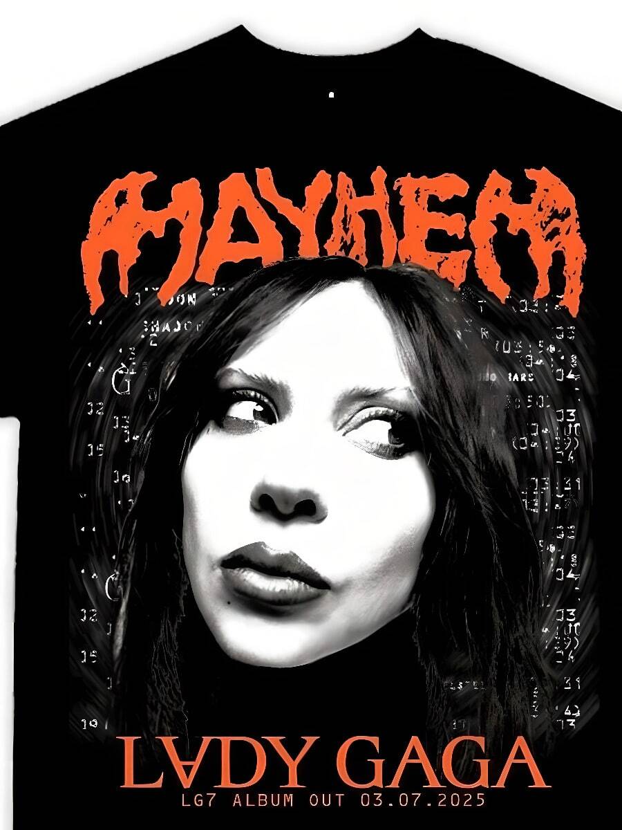100 Cottonsss Vintage Lady Gagassssssssssss Mayhem T Shirt Fashion Aesthetic TShirt Unisex High Quality Retro Mineral Wash Tees2 - 黑色 - 查看 1