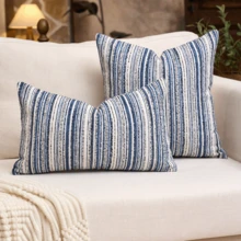 1 buc. Față de pernă pătrată cu textură bouclée decorativă de lux, potrivită pentru canapea, living, dormitor, casă la țară, poate fi folosită și ca și cadou, fără inserție de pernă - Albastru-Bej - Vizualizare 2