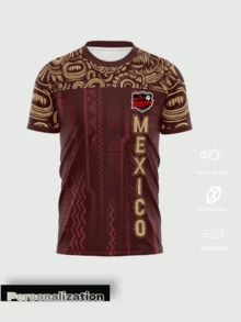 1pc Customized Mexican Style Sweatshirt - Bold Eagle & Traditional Pattern, Lightweight Sports Sweatshirt, Can Add Name/Number Personalized, 2026 Football Project, Training Customized Men's Sweatshirt, Valentine's Day Gift - Red - View 2