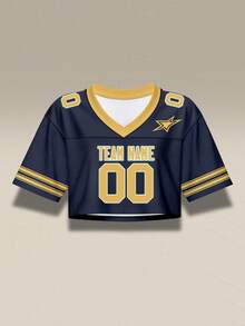 Áo nỉ nữ crop top bóng đá màu xanh hoàng gia thiết kế riêng, in hình thành phố theo phong cách đường phố, có thể tùy chỉnh tên và số, thiết kế miễn phí, giao hàng nhanh, thiết kế vai rớt. - Xanh đậm - Xem 3