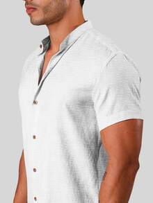White Dress Shirt, Dunas Fabric, Similar To Linen, Men's, Short Sleeve, Mandarin Collar - Shirt For Summer 2026 - Cool Shirt - Beachwear - 無色 - 查看 6