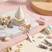 Rainbow Alpaca Keychain, Creative 2026 Valentine's Day Cartoon Heart Alpaca Rainbow Zinc Alloy Pendant Keychain, Women Bag Jewelry Accessory - Multicolor - View 1