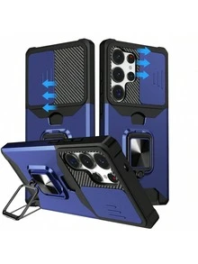 Compatible With IPhone 16 Pro Max/15 Pro Max/14 Pro Max/13 Pro Max/12 Pro Max/11 Pro Max/XS Max/7/8 Plus Phone Case With Card Slot + 360° Rotating Stand Military-Grade Drop Protection Phone Case + Ring Holder Series + Premium Craftsmanship + Full Phone Case Set, Compatible With Samsung S25U/S22/23/24+, OPPO, VIVO, Redmi Note 11/12 Pro - Blue - View 1