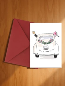 1pc Classic Car Illustration Newlywed Congratulations Card, Cartoon Animal Theme, Paper Material, Versatile For Bride & Groom - Sets - View 14