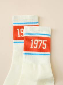 2 Pairs Fashionable Letter Print Versatile Comfortable Mid-Calf Socks - Multicolor - View 7