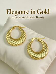 Gold Ring-Shaped Earrings, 14K Gold Plated. Twisted Sheep's Horn Bread Earrings. Women's Small Ring-Shaped Earrings. Jewelry Gift. - Multicolor - View 2