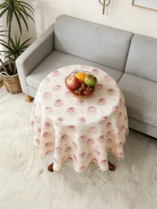 HXARTMIS 1 Pc Pink Rose Valentine's Day Round Tablecloth With Tassel Pendants. It Also Functions As Table Protection, Being Dust-Proof And Stain-Resistant. Italian Terms: Tablecloth, Tablecloth, Birthday, White Tablecloth, Baptism, Pink Tablecloth, Stain-Resistant Tablecloth - Pink - View 7