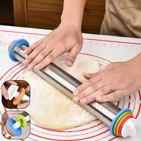 1pc Adjustable Stainless Steel Roller With Gasket - Non-Stick, Suitable For Pizza, Cream Puff Dough And Cookies - A Must-Have In The Kitchen