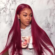 200% Density 99J Burgundy Straight Lace Front Wigs Human Blended Hair 13x4 HD Wine Red Bone Straight Lace Frontal Wigs 8-34 Inch 99J Reddish Glueless Straight Lace Wig Pre Plucked Pre Cut Pre Bleached Natural Hairline With Baby Hair Wigs For Women Daily Use - SBUG - View 3