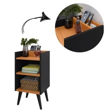 Compacta Max Bedside Table With Niche And Cell Phone Holder - 黑色 - 查看 9