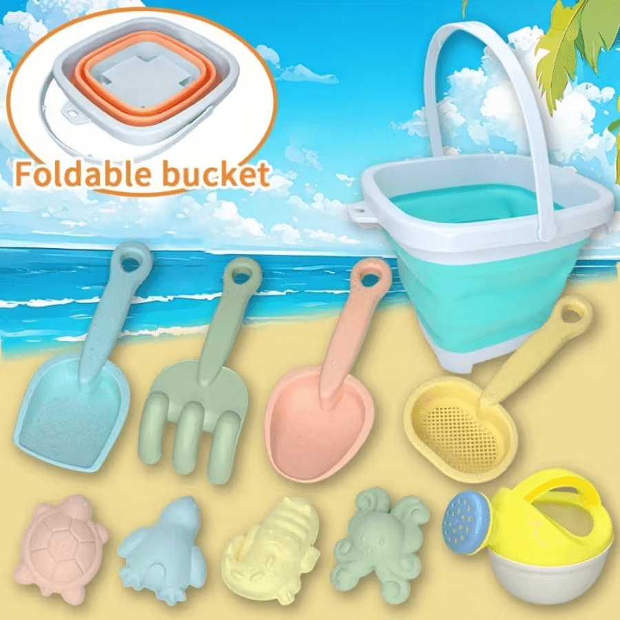 1/3/10pcs Kids Beach Bucket Set, Includes Shovel, Rake, Water Bottle, Molds, Beach Bucket, Suitable For Beach, Pool, Sand Play, Parent-Child Interaction, Holiday & Birthday Party Gift (Accessory Colors Random)