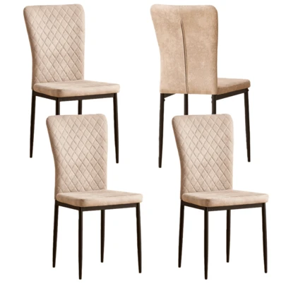 AINPECCA Velvet/Faux Leather Dining Chairs Set Of 4/6 Armless High Back Upholstered Soft Seat With Black Metal Legs For Dining Room, Kitchen Room
