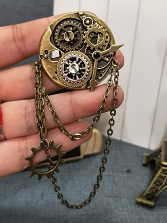 1pc Vintage Steampunk Style Brooch, Includes Clock, Gears And Multi-Functional Gothic Hair Clip, Made Of Stainless Steel