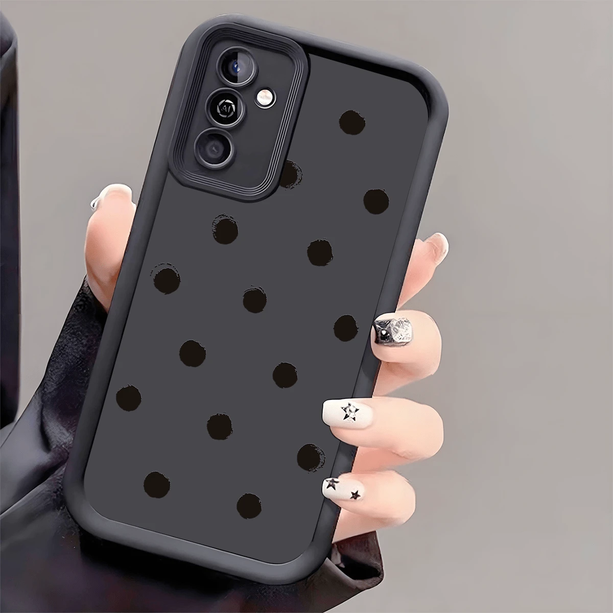 1pc Black Polka Dot TPU Shockproof Phone Case, Thick Anti-Slip Protective Cover Compatible With Huawei, Honor, Redmi, Galaxy S26, S26 Plus, S26 Ultra, - Black - View 1