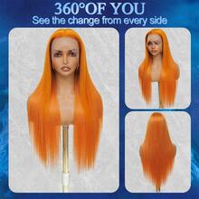 34英寸13x4直发蕾丝前假发，混合真人发，200%密度，高清透明蕾丝前真人发假发，女士无胶假发，预先拔毛真人发，#姜黄色350色 - S350 - 查看 2