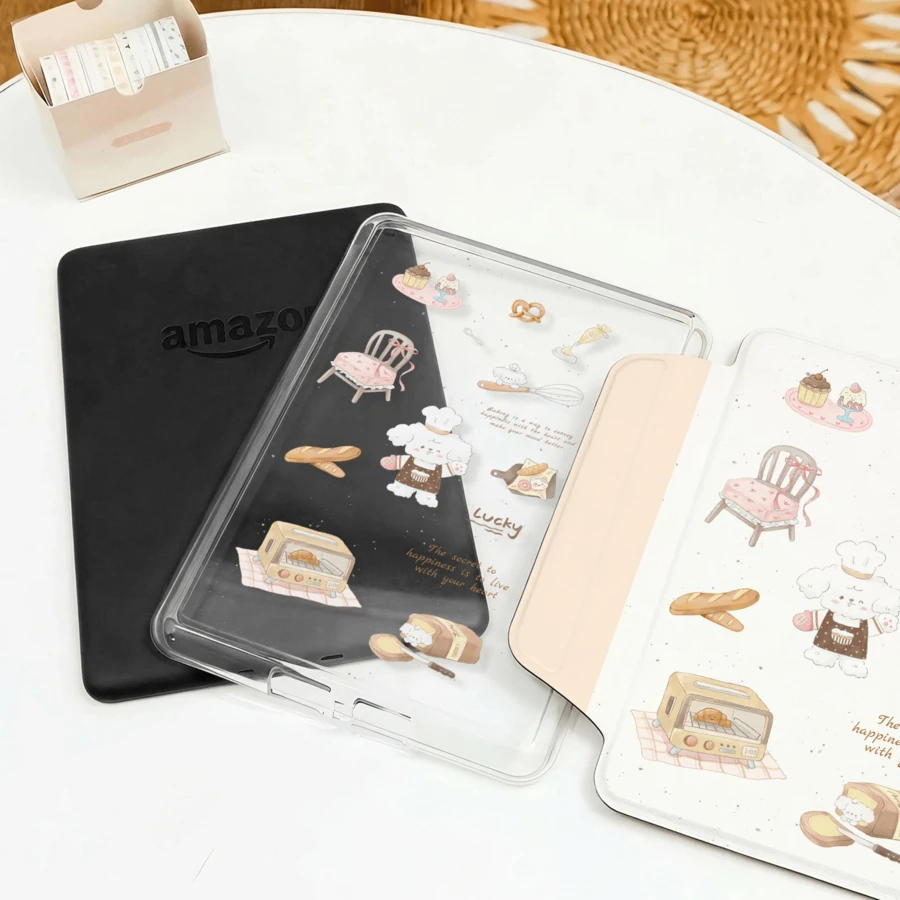 For Kindle Case - Transparent Acrylic Magnetic Detachable, Warm Cartoon Puppy Design, Compatible With Kindle 11th, Kindle Paperwhite 6 - Apricot - View 1