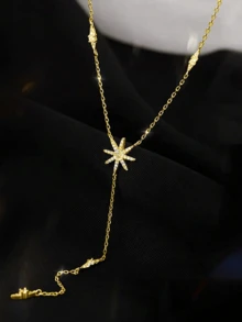 1件S925纯银锆石椭圆形项链，精致流苏颈链，日常佩戴百搭，亦可作为礼物 - 彩色 - 查看 2