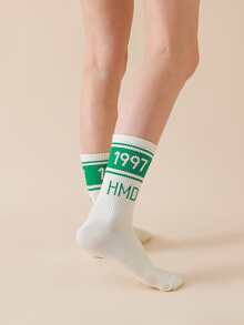 2 Pairs Fashionable Letter Print Versatile Comfortable Mid-Calf Socks - Multicolor - View 5