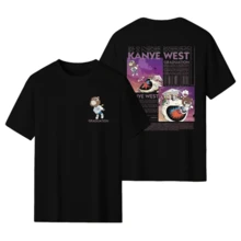 Kanyes Wests Graduation Bear Double Sided Printed Short Sleeved Men's And Women's Fashionable Hip-Hop Cool Sportswear Men's And Women's T-Shirt Top Summer Men's Clothing - 黑色 - 查看 7