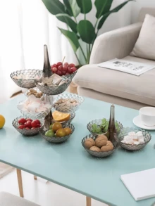 Multi-Layer Fruit Plate, High Foot Fruit Plate, Household Living Room Coffee Table Candy Box Fruit Plate Dried Fruit Plate Melon Seeds Snack Storage Box - Multicolor - View 5