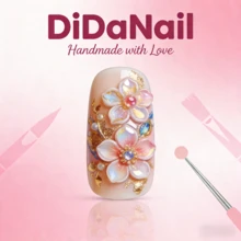 DiDaNail 10 PCS Handmade Square Press-On Nails | Amber Religious Palace Style With Amber & Nude Bases, Angel & Cross Embellishments - 摩卡棕 - 查看 7