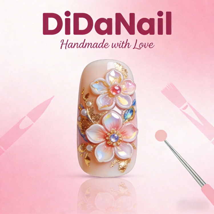 DiDaNail 10 PCS Handmade Square Press-On Nails | Amber Religious Palace Style With Amber & Nude Bases, Angel & Cross Embellishments - 摩卡棕 - 查看 7
