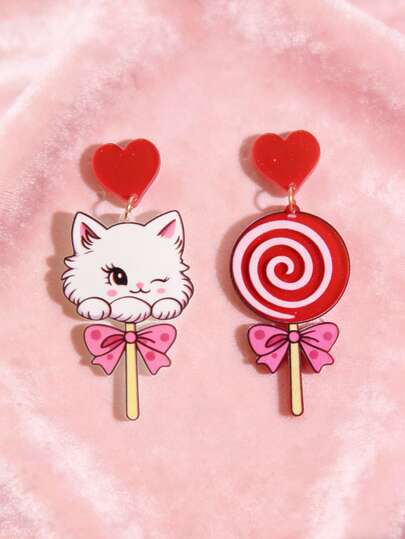 Pink Snail 手工串珠耳环，可爱卡通卡哇伊风格耳环，时尚配饰 - 棒棒糖造型，动物情侣亚克力树脂水滴耳环，适合女性和女孩，夏季冬季假日海滩派对礼物，情人节情侣礼物
