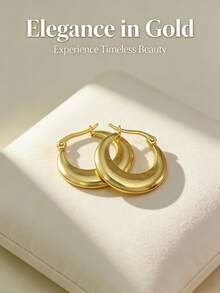 女士粗款金圈耳环 14k镀金不锈钢厚圈耳环 精致可爱低过敏耳环 简约首饰 - 彩色 - 查看 2