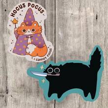 Cute Cat Biting Knife Shape Magic Cat Stickers - Adorable Purple And Orange Cats, Magic Design Waterproof Vinyl Decals, Suitable For Notebooks, Planners, Scrapbooks, Farmhouse Decor - Easy To Peel And Stick, Planner Decor, Diary Decor, Magic Theme, High-Quality Printing Glossy, Single Use - Vinyl - View 11