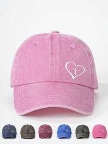 1pc Women's Embroidered Heart Washed Baseball Cap, Adjustable Outdoor Sun Protection Casual Hat Suitable For Spring, Autumn, Travel, Beach, Vacation. Y2K Style Unisex Sun Hat - Baseball Cap - View 19