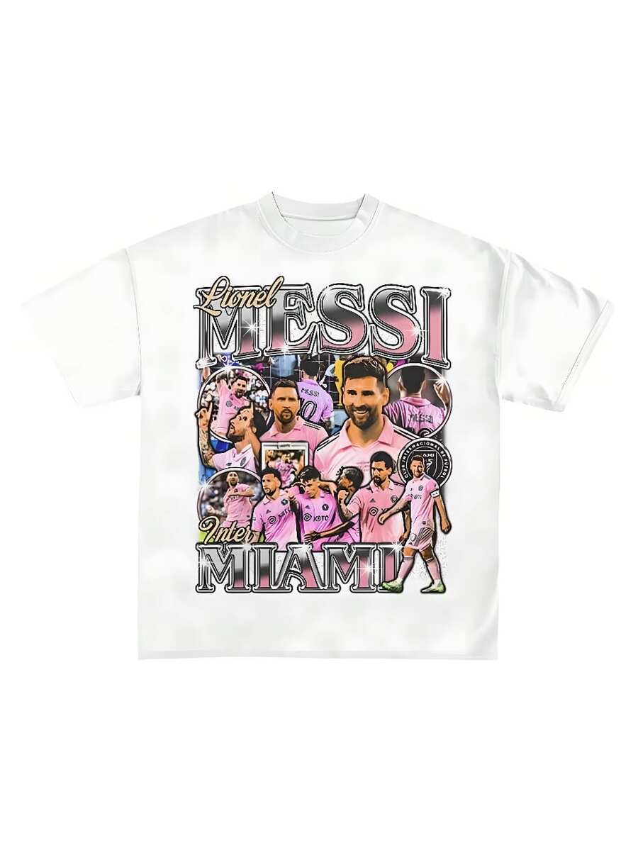 BREATHABLE SUMMER Comfortable Summer Lionels Messis Football Star TShirt Men Men Short SLEEsve Cotton Tees Brand TShirt Men's And Men's Clothing Summer Y2k Tops - 白色 - 查看 1