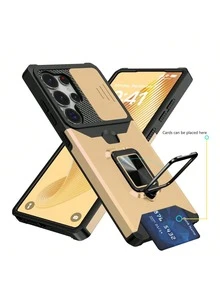 Compatible With IPhone 16 Pro Max/15 Pro Max/14 Pro Max/13 Pro Max/12 Pro Max/11 Pro Max/XS Max/7/8 Plus Phone Case With Card Slot + 360° Rotating Stand Military-Grade Drop Protection Phone Case + Ring Holder Series + Premium Craftsmanship + Full Phone Case Set, Compatible With Samsung S25U/S22/23/24+, Note 11/12 Pro - Gold - View 2