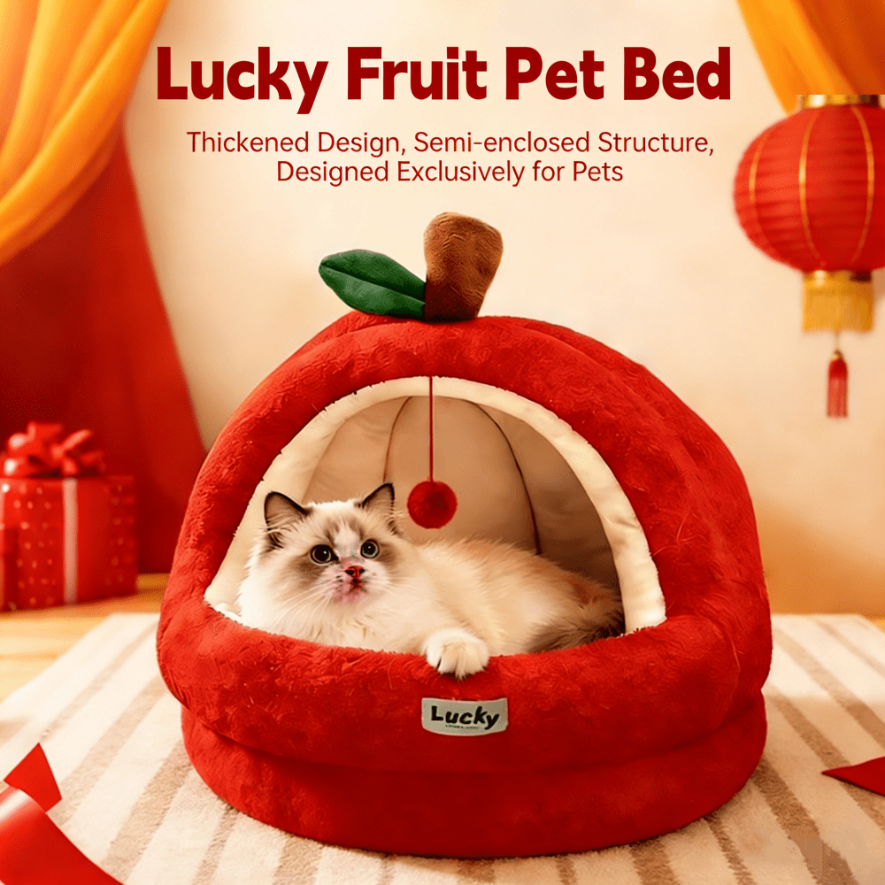 Comfortable Apple-Shaped Cat Bed - Soft Semi-Enclosed Winter Warm Shelter, Providing Sleeping Haven For Cats And Small Pets All Year Round