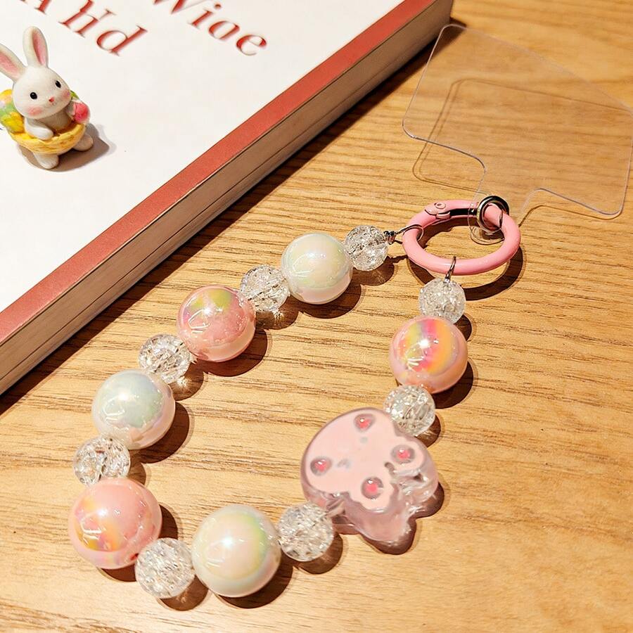 1 pièce Bracelet perlé coloré avec pendentif lapin bonbon mignon, accessoire de dragonne de téléphone adorable, cadeau pour les filles, porte-bonheur lapin, convient aux filles/couples, bracelet en verre d'agate imitation, cadeau idéal pour la Fête des Mères, Pâques, compatible avec Android et la plupart des smartphones, cadeaux pour la mère, la famille, les amis, les enfants, anniversaire, chaîne de téléphone pour les fêtes - Multicolore - Voir 1