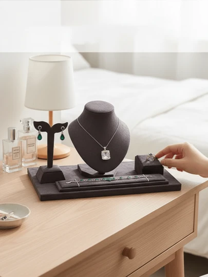 INS Style Zwarte Fluweel Sieraden Display Set, Opbergrek voor Kettingen, Oorbellen en Ringen, Displayrek voor Live Streaming