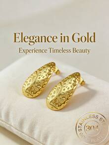 Stainless Steel Gold-Plated Ear Studs, Low Allergenic, Nickel-Free, Teardrop Ear Studs, Thick Gold Lady's Ear Studs, Fashion Declaration Geometric Texture Lightweight Anti-Allergy Ear Studs, Retro Jewelry Dance Party Gifts, Lady's Ear Studs, Fashionable Heavy And Unique Pendant Ear Studs, Lady's Gold Earring Set, Exquisite Gold-Plated Pendant Ear Studs, Anti-Allergy Ear Studs, Fashion Jewelry, Lady's Gifts, Party Gifts - Multicolor - View 1