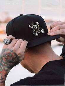 1pc/2pcs Hip Hop Bear Print Men's Baseball Cap And Crossbody Bag Set, Street Fashion Outdoor Sports Unisex Baseball Cap Flat Brim Hat And Shoulder Bag, Adjustable, Gift For Yourself Or Friends - 彩色 - 查看 2