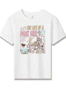 Disney Mickey Mouse Castle Cupcake Popcorn Tea Cup Star Magic Printed Pattern T-Shirts For Girls Childrens Clothing Design Short Sleeved Casual And Cute Style Comfortable And Casual Wear All Year Round Suitable For Parties And Play Machine Washable Gift Childrens Clothing Girls Short Sleeved Shirts - trắng - Xem 2