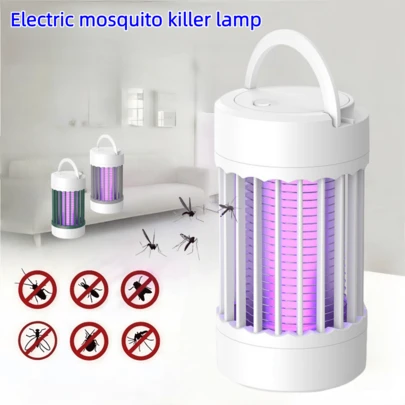 1个全新便捷电动灭蚊灯，静音室内灭虫器，两种供电模式（USB供电，USB可充电800mAh电池），带紫色紫外线的室内驱蚊器，圆柱形设计，适合所有年龄段，物理驱蚊，家用灭虫器，餐厅苍蝇拍，驱蚊灭蚊器，户外灭蚊灯，家庭害虫控制，高效灭虫器