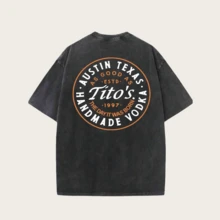 230g Washed And Used T-Shirt, Front Tito's Handmade Vodka Logo, Back With "AUSTIN TEXAS Tito's HANDMADE Vodka" Circular Text And Brand Logo, Tito's Vodka Theme - 黑色 - 查看 3