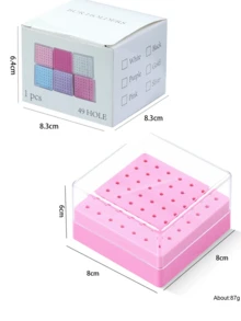 49孔方形美甲钻头收纳展示盒，防尘美甲工具整理盒，孔位整齐，有白色、粉色和蓝色三种颜色可选，适用于专业美甲用品收纳。 - 彩色 - 查看 5