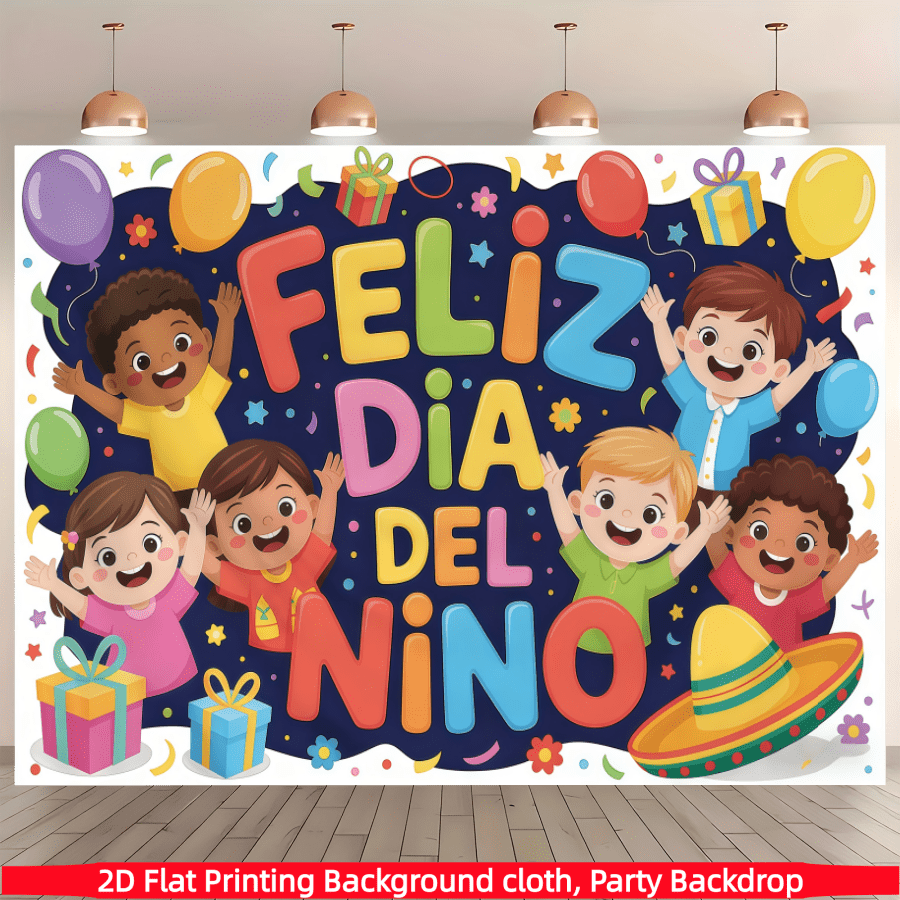 1 pieza Pancarta de fondo plano 2D para fiesta del Día del Niño español, decoración de fotoprops, adecuada para decoración del hogar, decoración de habitaciones, decoración de paredes, decoración de fondos de fiesta, decoración/suministros/regalos de fiesta, fondo decorativo, decoración navideña, suministros para fiestas navideñas