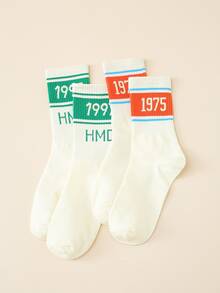 2 Pairs Fashionable Letter Print Versatile Comfortable Mid-Calf Socks - Multicolor - View 1