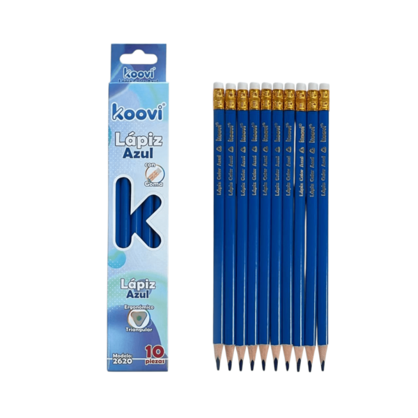 koovi group Lápiz Rojo Carmin Con Goma, Azul Con Goma y Verde Con Goma C/10 PZ, lápiz con doble función para escribir y resaltar, uso escolar o de oficina,