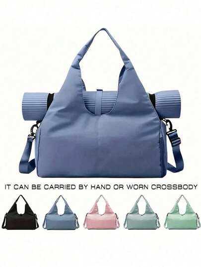 Unisex Fitness Bag, Travel Bag With Shoe Compartment, Weekender Bag, Overnight Bag, Yoga Mat Bag, Swimming/Basketball Bag, Large Capacity Yoga Fitness Bag For Women, Polyester Material, Zipper Closure, Washable, Sports Accessories