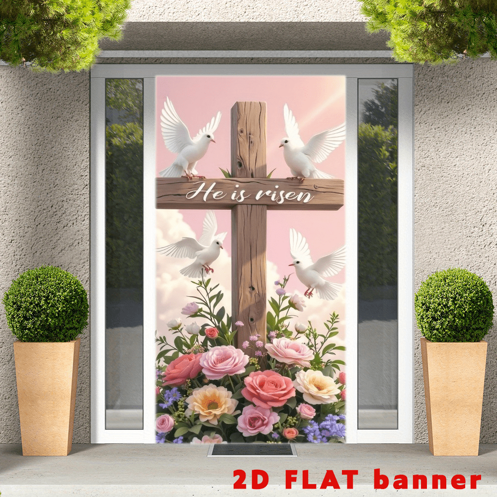 A 2D Flat-Format Wide-Format Decorative Poster, Designed To Decorate The Entrance Door During Easter, Conveying An Atmosphere Of Faith And Hope.